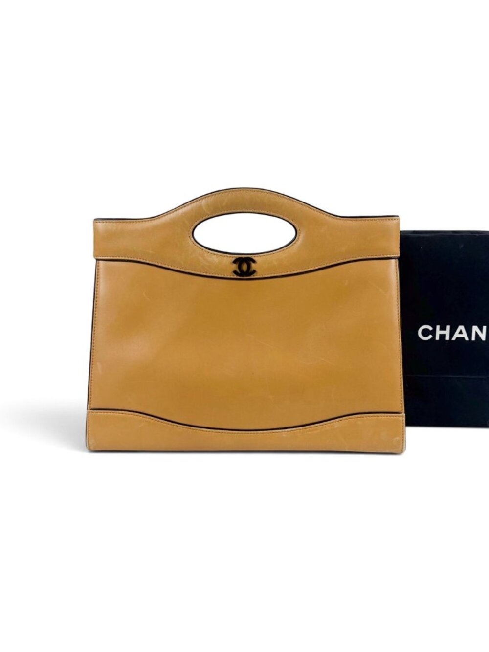 Chanel Coco Top Handle Cutout Tote Bag Beige Lambskin